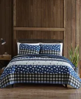 Eddie Bauer Blue Creek Plaid Navy Reversible 3-Piece King Quilt Set