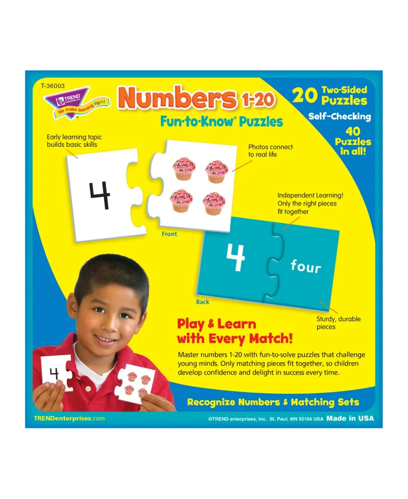 Trend Enterprises Fun-to-Know Puzzles Numbers 1-20 Set, 40 Piece