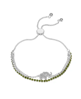 Unwritten Cubic Zirconia Elephant and Green Crystal Double Strand Bolo Bracelet