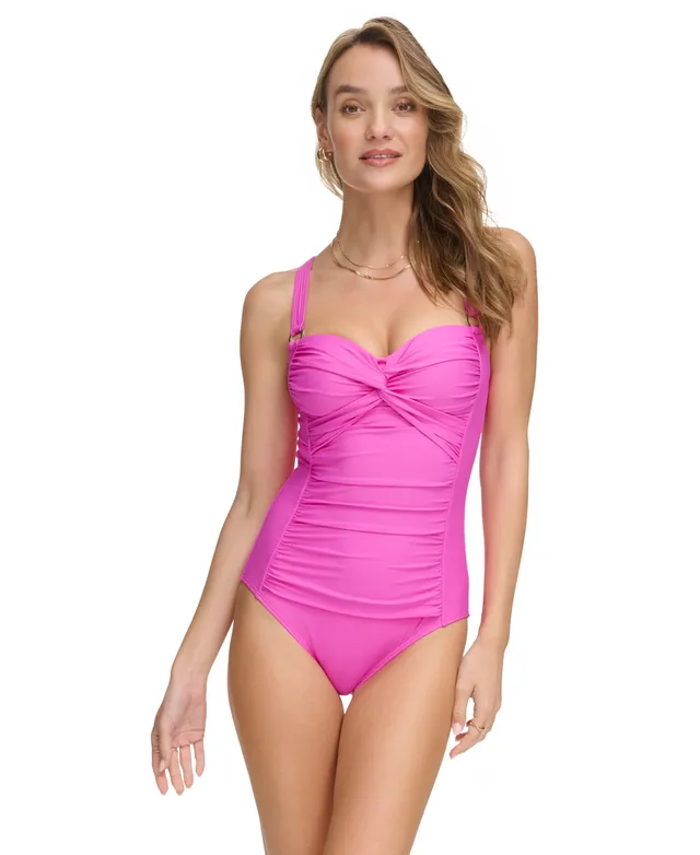 Calvin Klein Split Cup Tummy-Control Bandeau One-Piece Swimsuit - Macy's