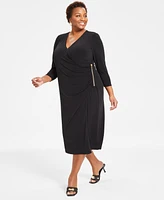 I.n.c. International Concepts Plus Draped Surplice Faux-Wrap Dress, Created for Macy's