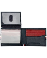 Men's Denim Stripe Overlay Leather Rfid Passcase Wallet