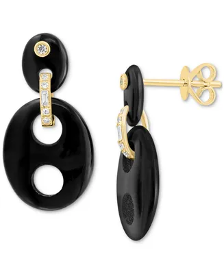 Effy Onyx & Diamond (1/20 ct. t.w.) Double Drop Earrings in 14k Gold