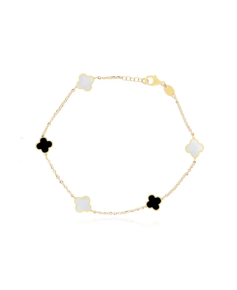 The Lovery Mini Mother of Pearl and Onyx Mixed Clover Bracelet 14K Gold