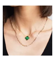 The Lovery Malachite Single Clover Necklace 14K Gold