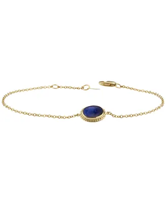 Lapis Lazuli Oval Rope-Framed Link Bracelet 14k Gold (Also Malachite)