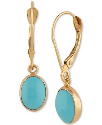 Turquoise Oval Dangle Leverback Drop Earrings in 14k Gold