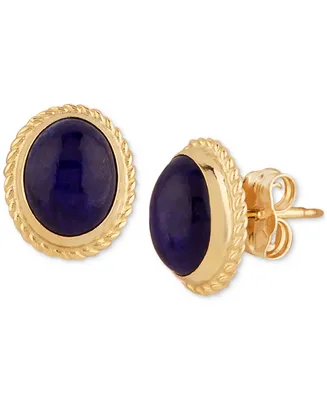 Lapis Lazuli Oval Stud Earrings 14k Gold (Also Malachite)