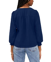 Sam & Jess Petite V-Neck Smocked-Shoulder Blouse