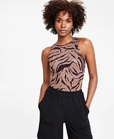 Bar Iii Women's Printed Crewneck Jersey Bodysuit, Created for Macy's