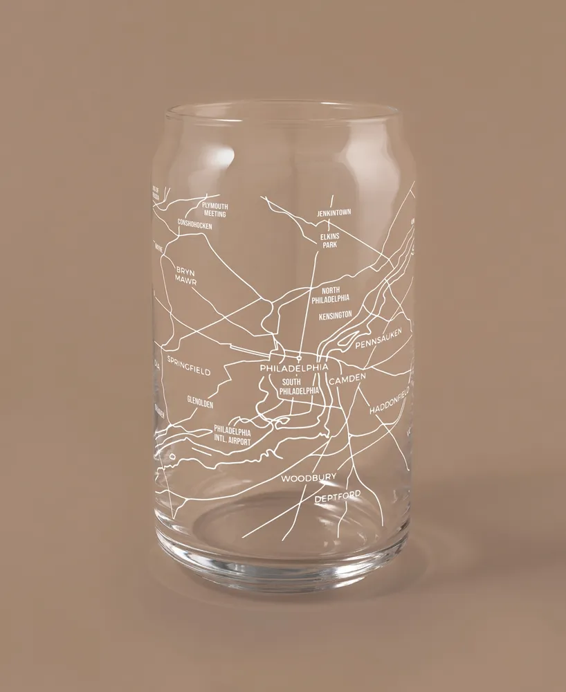 Narbo The Can Philadelphia Map 16 oz Everyday Glassware, Set of 2