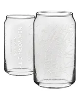Narbo The Can New York City Map 16 oz Everyday Glassware, Set of 2