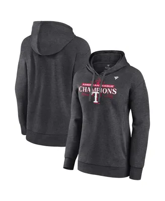 Women's Fanatics Heather Charcoal Texas Rangers 2023 American League Champions Locker Room Pullover Hoodie