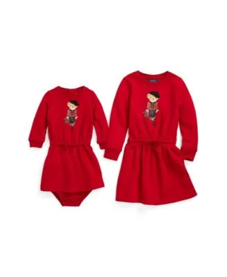 Polo Ralph Lauren Big Little Baby Girls Matching Polo Bear Fleece Dresses