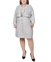 Ny Collection Plus Size Long Sleeve Jacket and Tweed Dress, 2 Piece Set