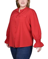 Ny Collection Plus Size Long Sleeve Y Neck Blouse