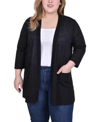 Ny Collection Plus Size 3/4 Sleeve Two Pocket Cardigan Sweater