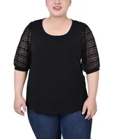 Ny Collection Plus Size Short Burnout Sleeve Scoop Neck Top