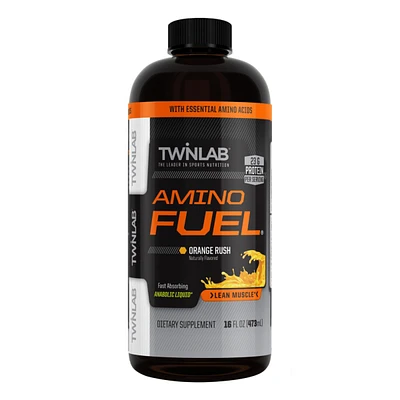 Twinlab Amino Fuel Liquid Orange Rush - Caffeine Free Pre Workout & Post Workout Amino Energy Drink with Bcaa & Collagen Peptides