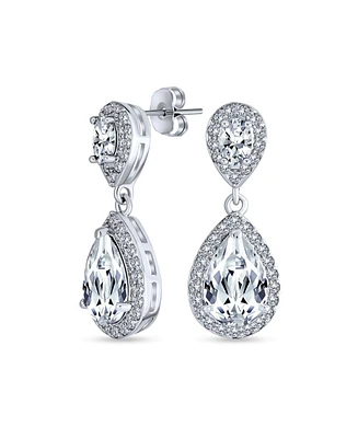 Bling Jewelry Pave Halo Dangle Teardrop Cubic Zirconia Cz Drop Earrings Prom Yellow Gold Plated Brass