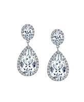 Bling Jewelry Classic Statement 7CT Cz Large Pear Shaped Cubic Zirconia Pave Halo Teardrop Chandelier Dangle Earrings For Women smaid