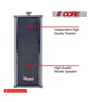 5 Core Wall Mount Enclosed Speaker Black - 200W Combined Pmpo and 20W Rms Speaker System