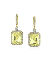 Statement Fashion 10CT Emerald Cut Cz Halo Dangle Huggie Dangle Earrings Prom Cubic Zirconia - Gold