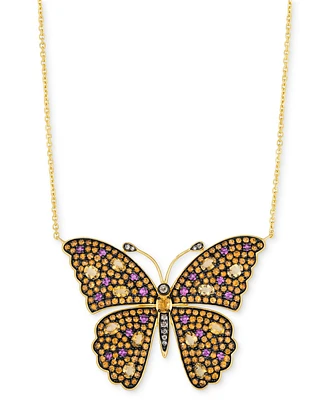 Le Vian Multi-Gemstone (5-5/8 ct. t.w.) & Chocolate Diamond (1/8 ct. t.w.) Butterfly Adjustable 20" Pendant Necklace in 14k Gold