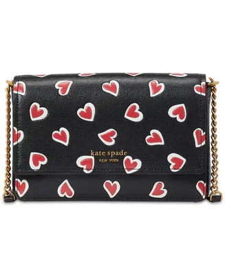 kate spade new york Morgan Stencil Hearts Embossed Printed Saffiano Leather Flap Chain Wallet