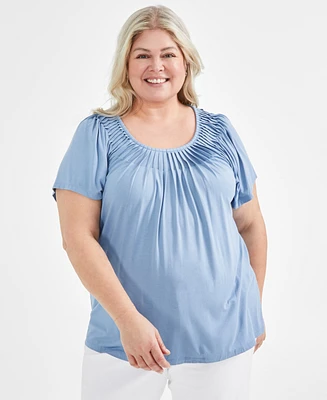 Style & Co Plus Pleat-Neck Top, Created for Macy's