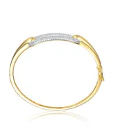 Genevive Sterling Silver 14k Yellow Gold Plated with Cubic Zirconia French Pave Geometric Link Bangle Bracelet