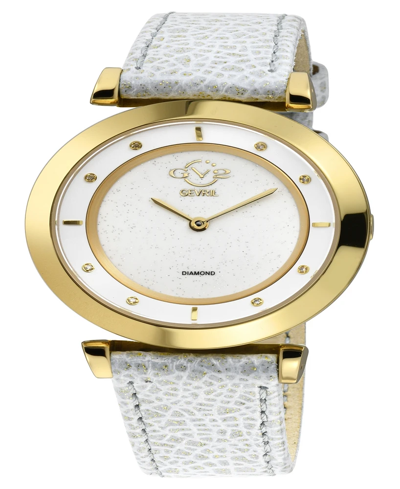 GV2 by Gevril Women's Lombardy White Leather Watch 36mm