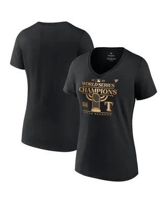 Women's Fanatics Black Texas Rangers 2023 World Series Champions Plus Parade V-Neck T-shirt