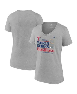 Women's Fanatics Heather Gray Texas Rangers 2023 World Series Champions Locker Room Plus V-Neck T-shirt