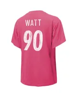Women's Majestic Threads T.j. Watt Pink Distressed Pittsburgh Steelers Name and Number T-shirt