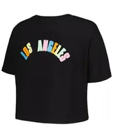 Women's Pro Standard Black Los Angeles Lakers Washed Neon Cropped Boxy T-shirt