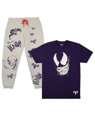 Men's Purple, White Marvel Venom T-shirt and Pants Lounge Set