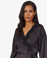 Lauren Ralph Satin Lace-Trim Wrap Robe Lingerie