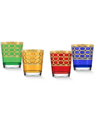 Lorren Home Trends Multicolor Double Old Fashion with Gold-Tone Rings, Set of 4