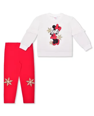 Disney Baby Girls Minnie Mouse Snowflake Holiday Sweatshirt and Leggings Set