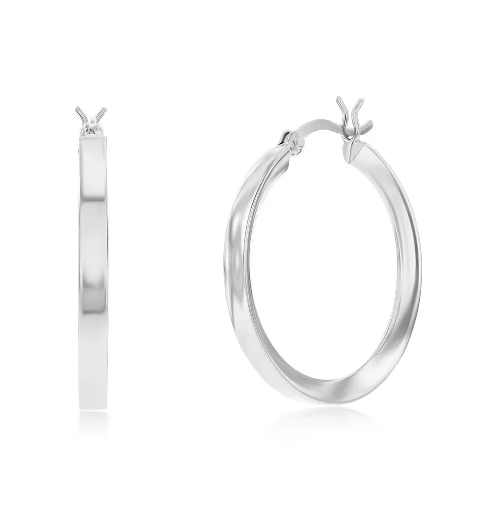 Sterling Silver or Gold Plated over Sterling Silver 3x30mm Fancy Flat Hoop Earrings