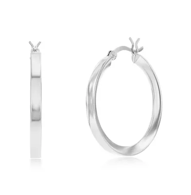 Sterling Silver or Gold Plated over Sterling Silver 3x30mm Fancy Flat Hoop Earrings