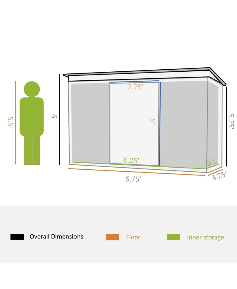 Outsunny 7' x 4' Metal Outdoor Storage Shed, Garden Tool Shed House with Floor Foundation, Vents and 2 Easy Sliding Doors, for Backyard, Garden, Patio