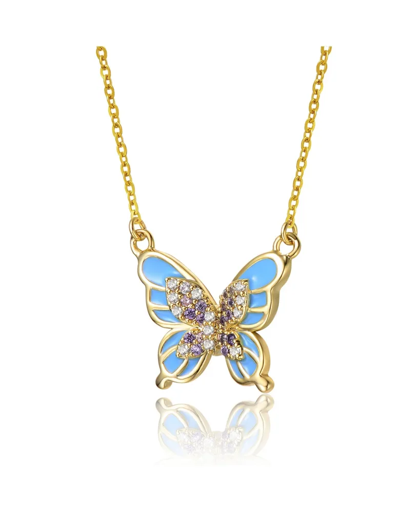 GiGiGirl Kids 14k Gold Plated with Shades of Amethyst Cubic Zirconia Blue Enamel Butterfly Pendant Necklace