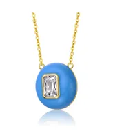 GiGiGirl Kids 14k Gold Plated with Cubic Zirconia Radiant Solitaire Blue Enamel Small Round Pendant Necklace