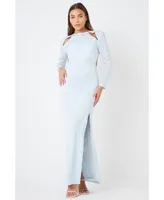 Women's Split Leg Shoulder Pad Maxi Dress