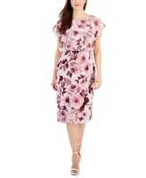 Connected Petite Printed Round-Neck Overlay Midi Dress