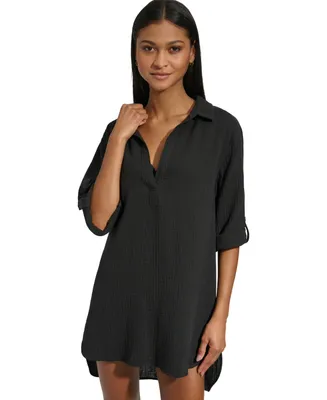 Dkny Women's Gauze Beach Tunic Cotton Cover-Up Dress