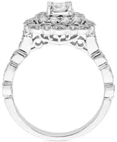 Diamond Halo Beaded Double Halo Engagement Ring (7/8 ct. t.w.) in 14k White Gold
