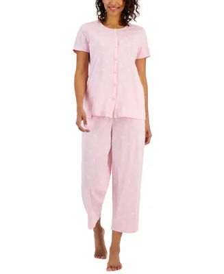 Charter Club Women's 2-Pc. Cotton Printed Cropped Pajamas Set, Created for Macy's